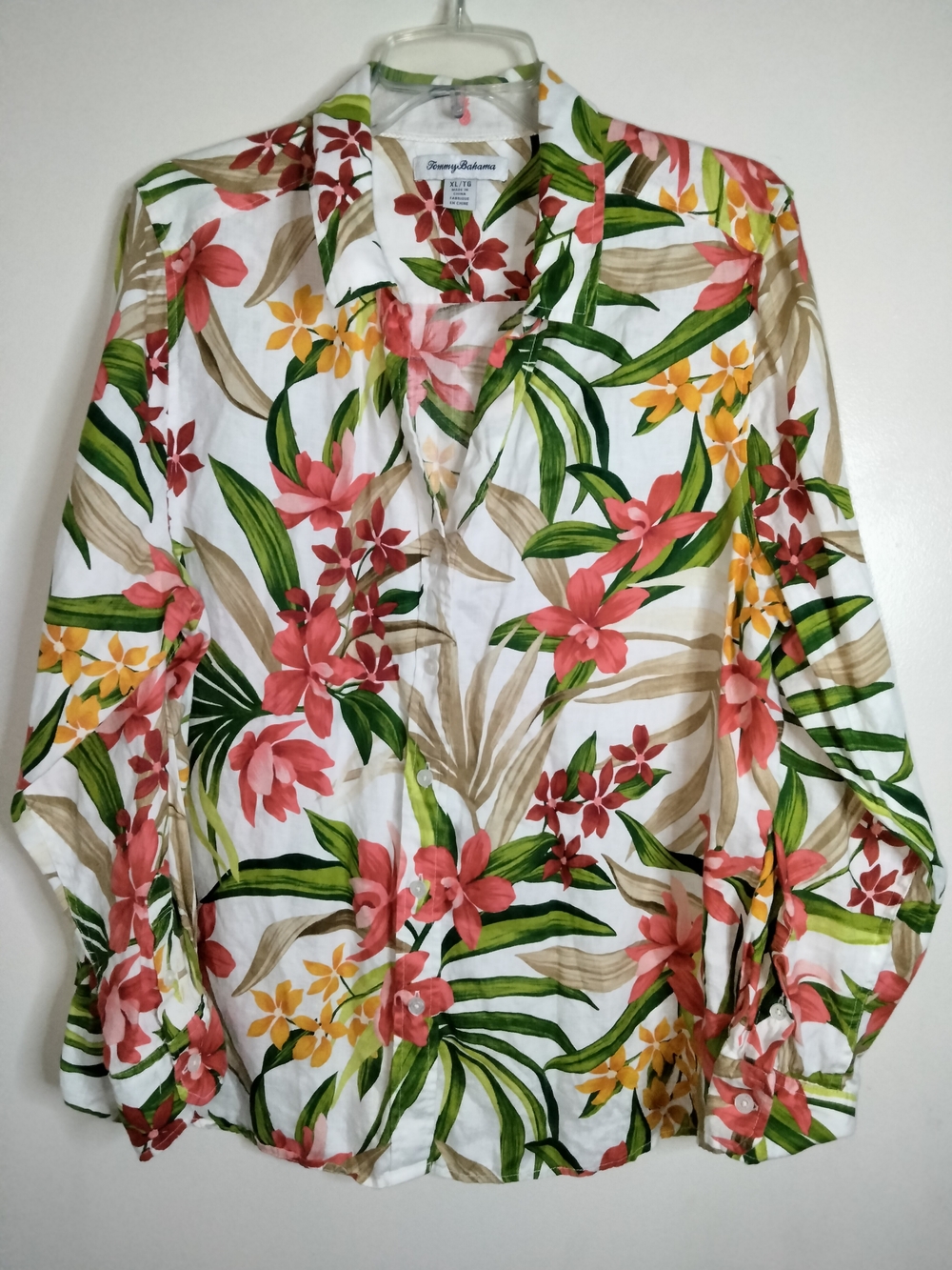 Tommy Bahama -XL- Multicolored Tropical Floral 100% Linen Button-Down LS Shirt